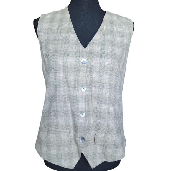 Liz Clairbourne | Women's Pale Pink and Cream Plaid Vest - Size 10 - Picture 1 of 8